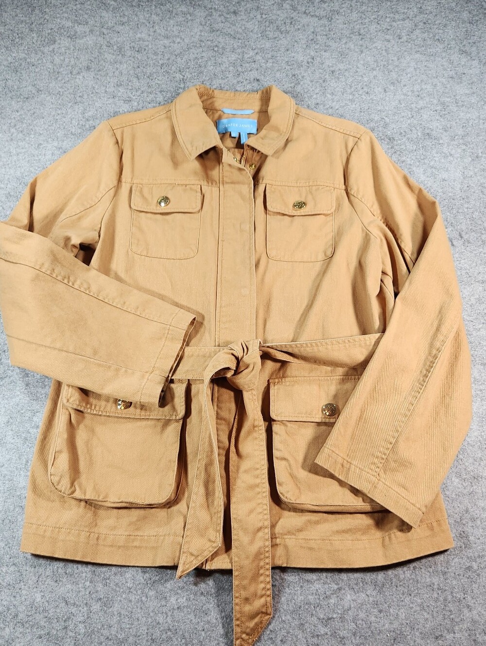 Draper James Tan Utility Field Jacket with Waist Tie Size Large